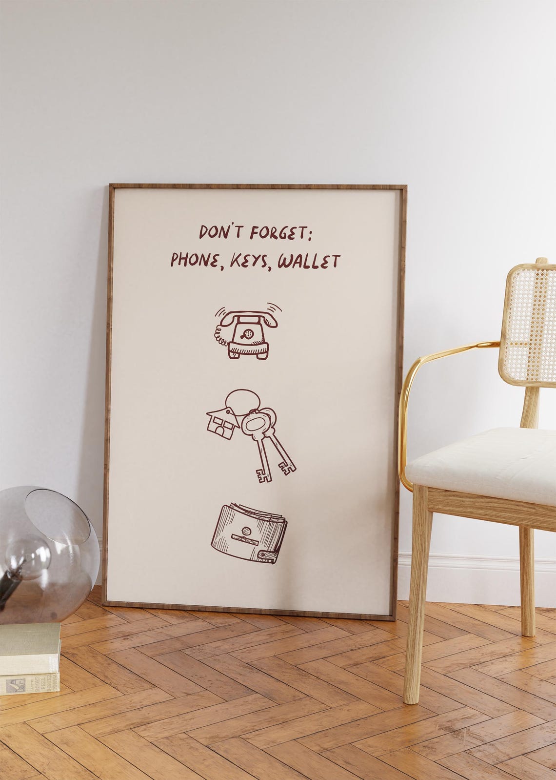 Do Not Forget Phone Keys Wallet Hand Drawn Entryway Decor Poster