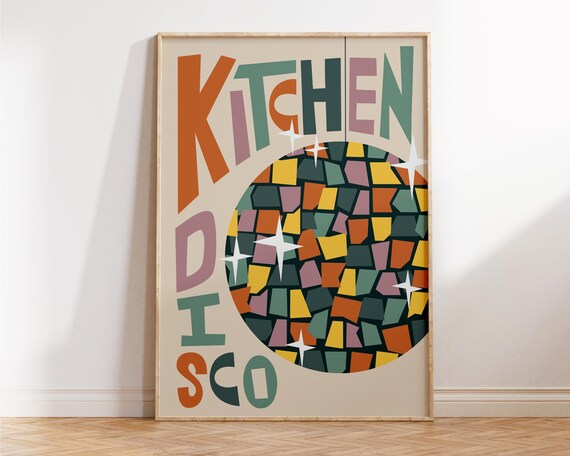 Kitchen Disco Sparkling Disco Ball Colorful Retro Party Poster
