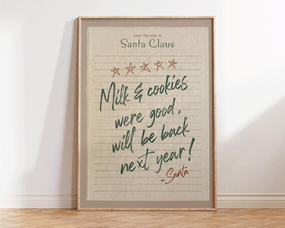 Santa Claus Letter Vintage Christmas Milk Cookies Holiday Wall Poster