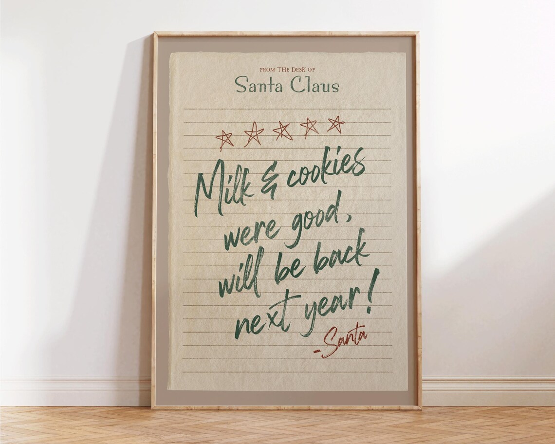 Santa Claus Letter Vintage Christmas Milk Cookies Holiday Wall Poster