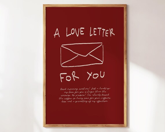 A Love Letter Self Quotes Wall Art Retro Decor Red Living Room Trendy Preppy Illustration Gift