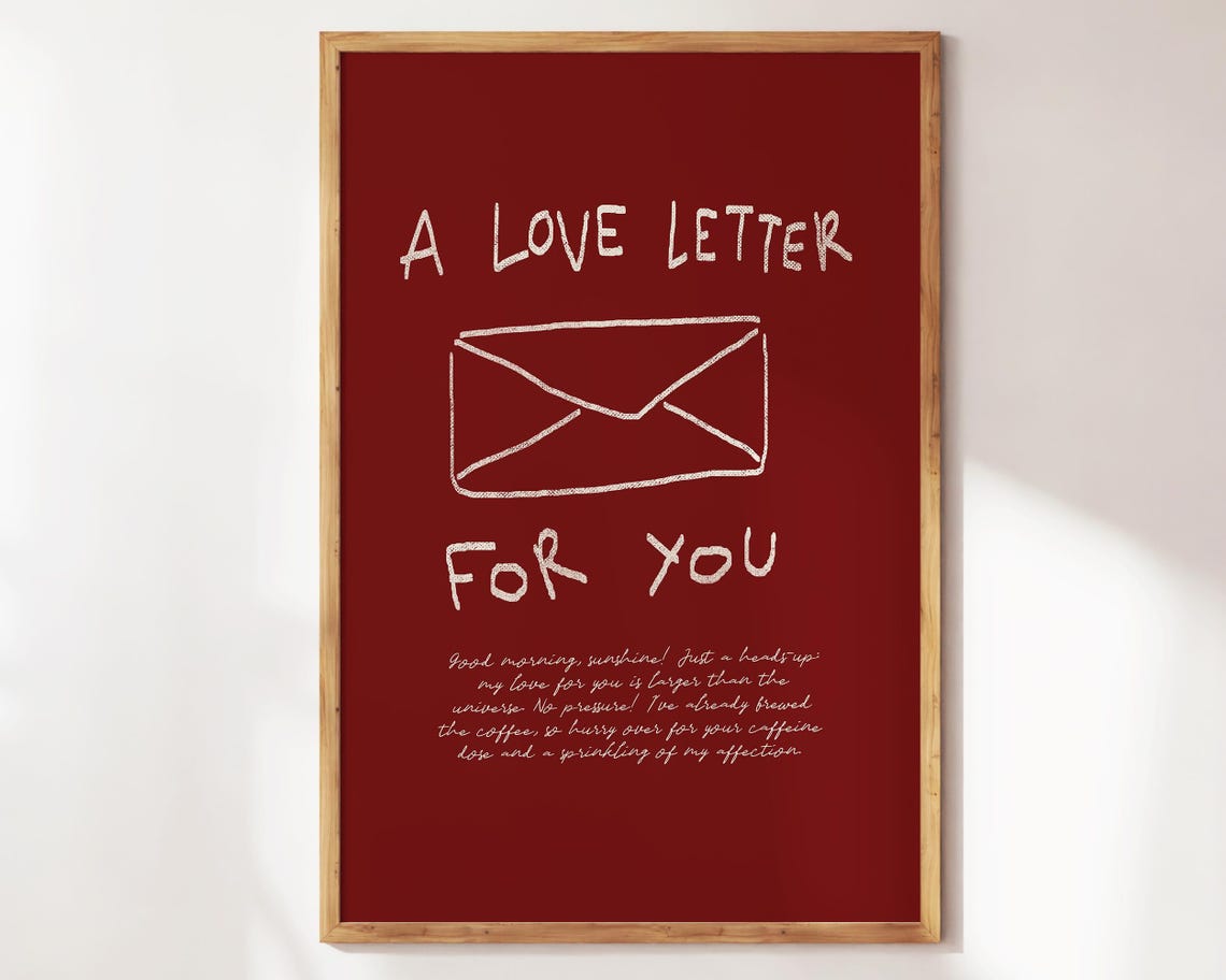 A Love Letter for You Red Envelope Romantic Morning Note Poster