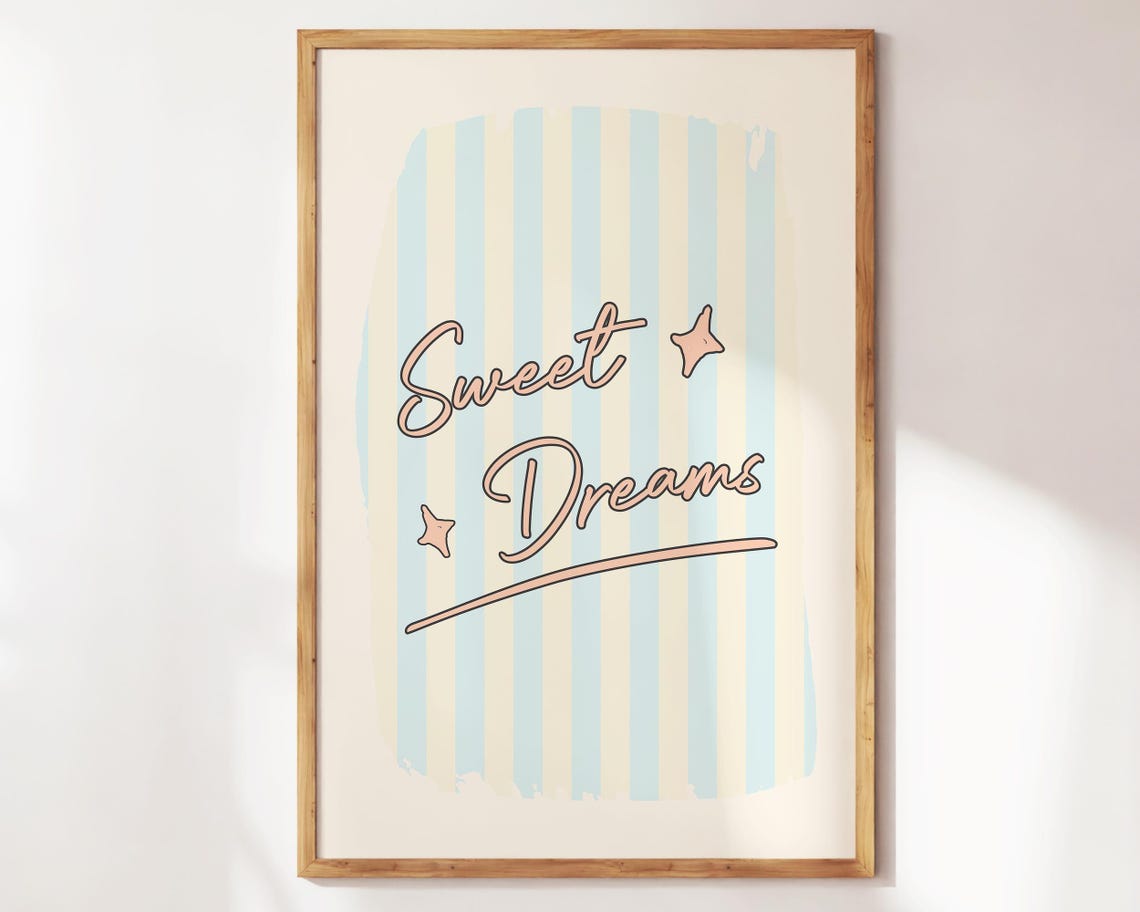 Sweet Dreams Pastel Striped Bedtime Quote Poster Nursery Decor