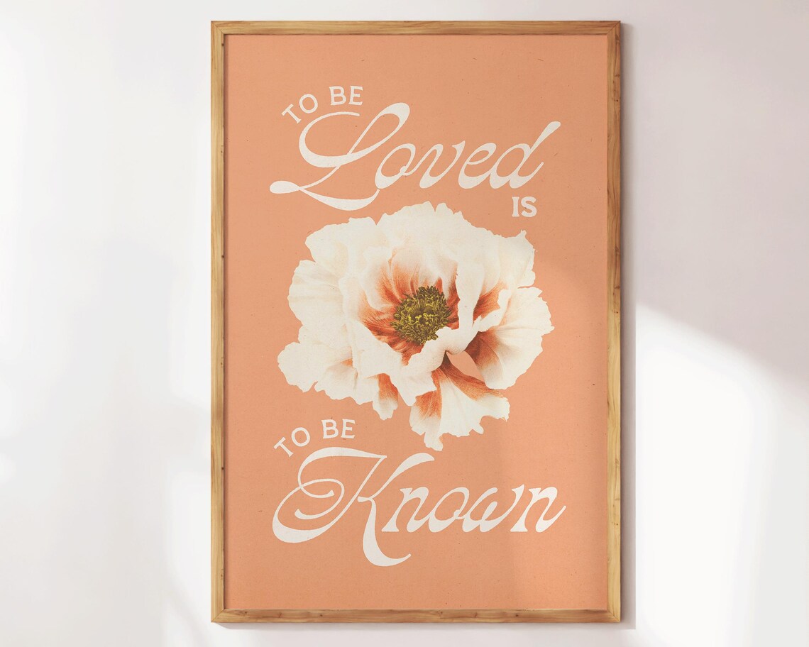 To Be Loved Is To Be Known Peach Peony Pressed Flower Botanical Poster