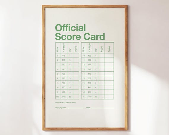 Golf Score Card Print Game Memorabilia Poster Wall Art Gift For Fans Memories