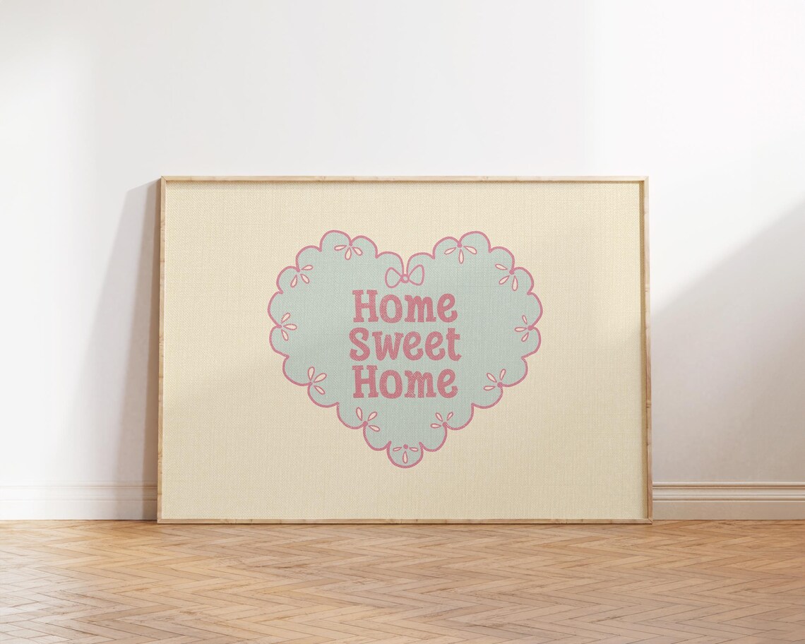 Home Sweet Home Pink Heart Doily Coquette Bedroom Decor Wall Art