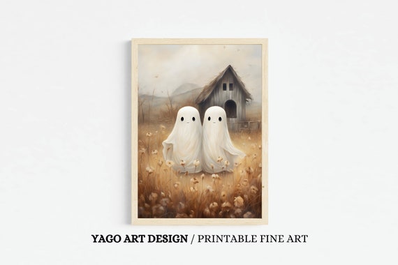 Cute Ghost Wall Art Print Ghost Art Print Halloween Art Print Halloween Painting Halloween Vintage Prints Gift