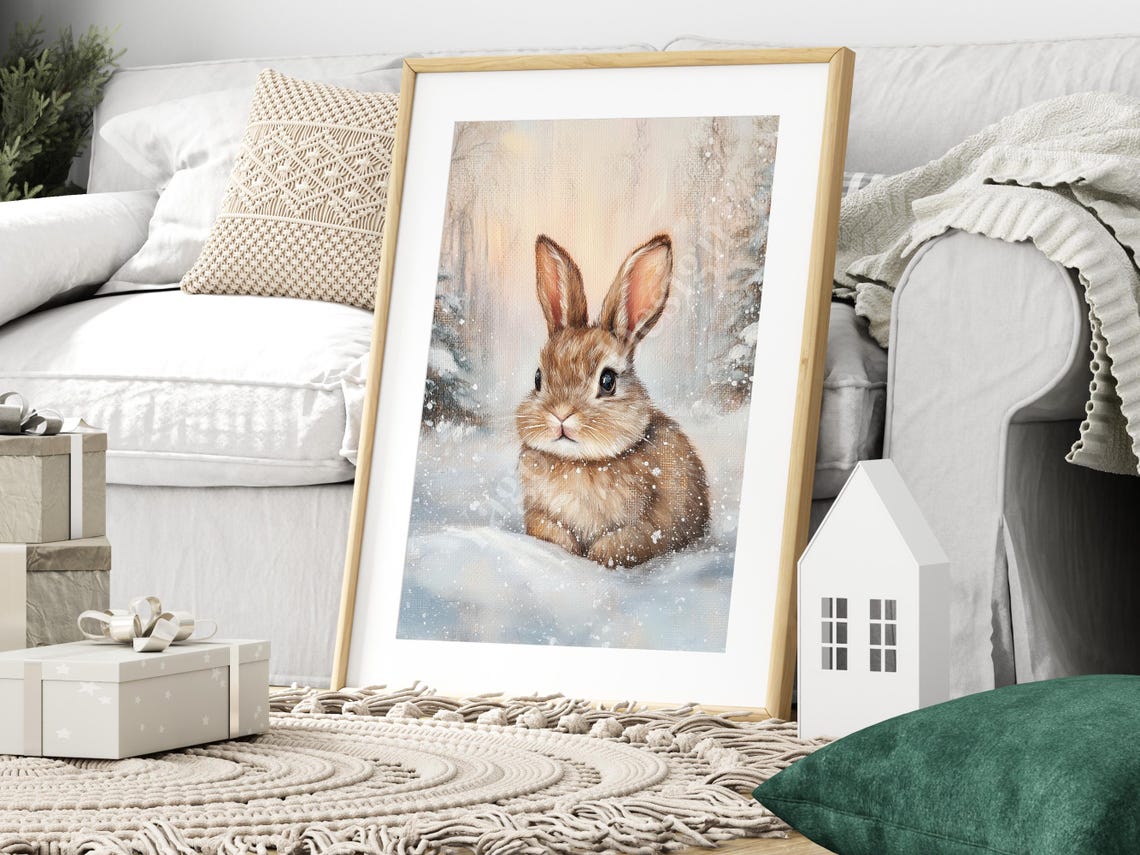 Bunny in Snowy Winter Forest Poster Cute Nursery Woodland Art - Image 3