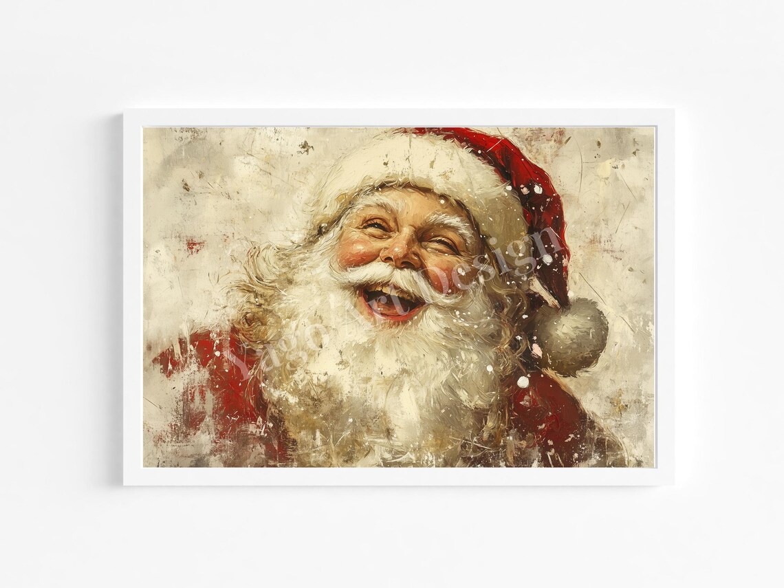 Jolly Laughing Santa Claus Vintage Christmas Portrait Art Poster - Image 4