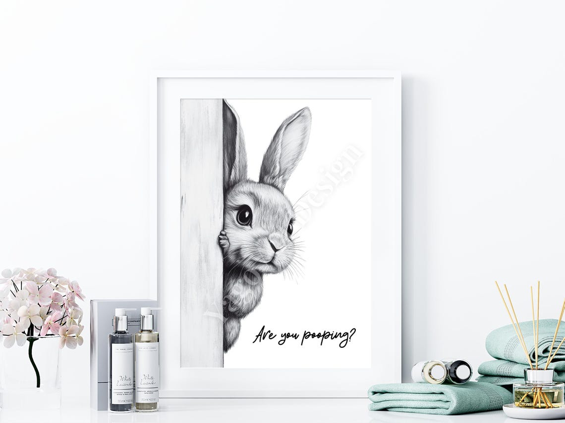 Are You Pooping Rabbit Minimalist Sketch Funny Bathroom Poster - Image 4