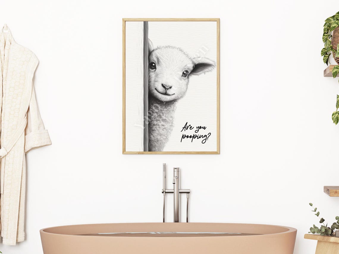 Are You Pooping Lamb Minimalist Sketch Funny Bathroom Poster - Image 2