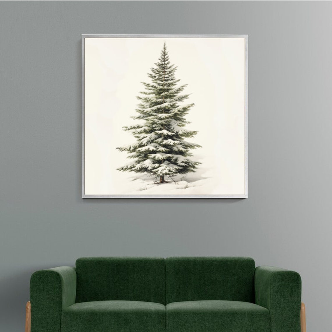 Snowy Fir Tree Cream Background Minimalist Winter Art Poster - Image 2