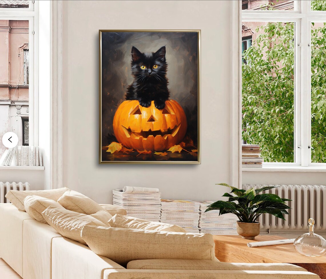 Black Kitten On Glowing Jack O Lantern Spooky Cute Halloween Cat Poster - Image 4