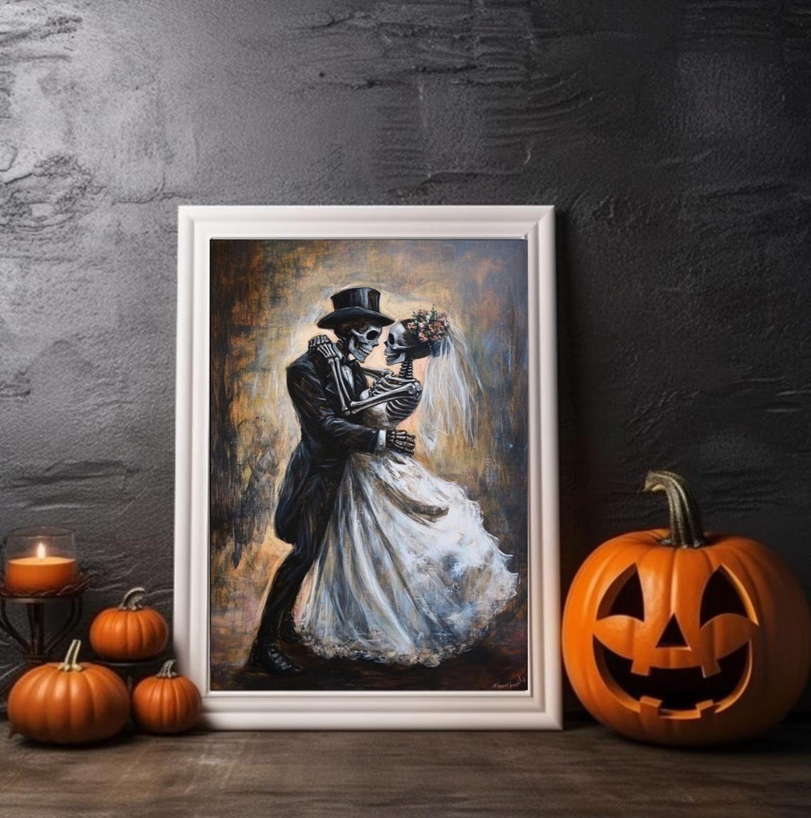 Skeleton Bride And Groom Dancing Gothic Halloween Wedding Poster - Image 4