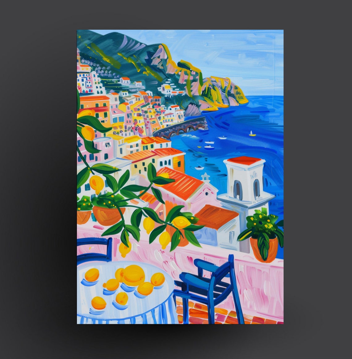 Positano Italy Coastal Painting Lemons Terrace Amalfi Style Poster - Image 2