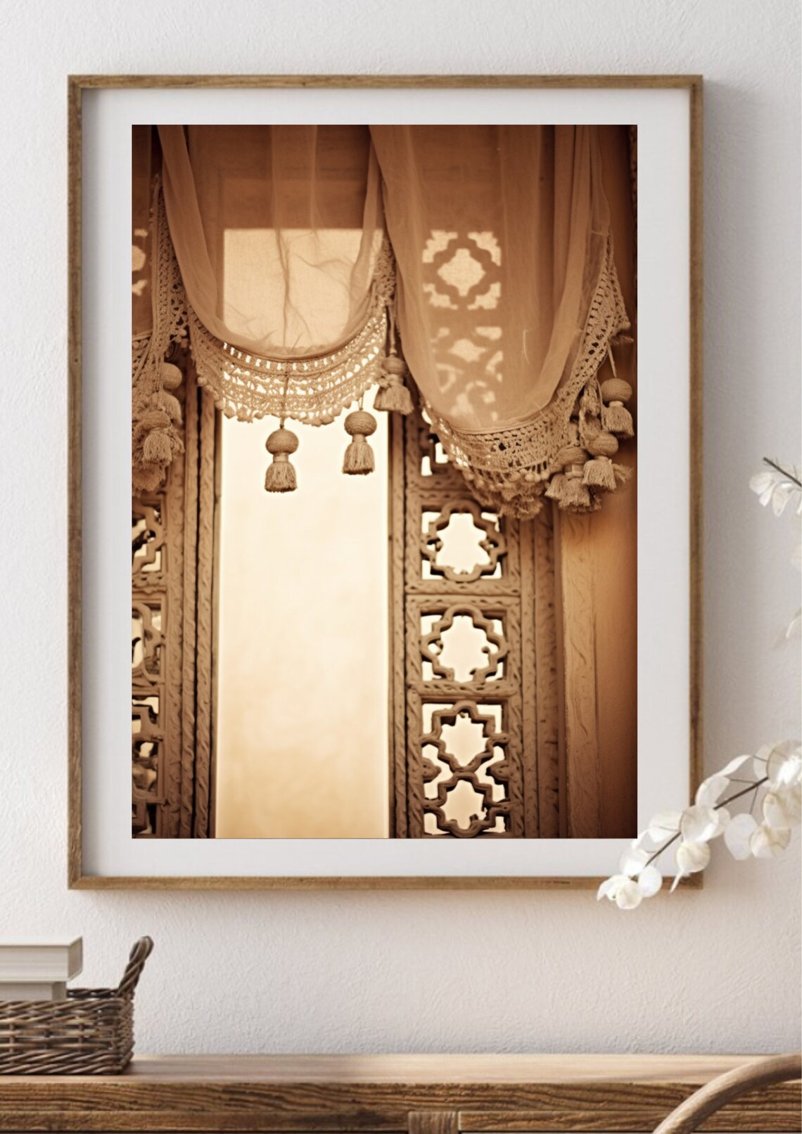 Moroccan Carved Wood Window Sheer Tassel Curtain Photo Poster - Image 2