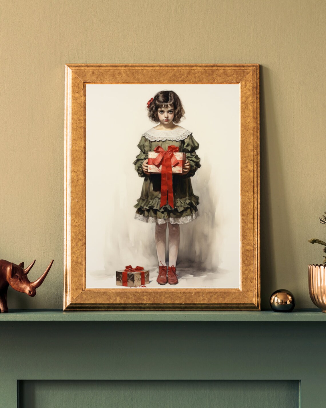Vintage Christmas Wall Art Little Girl With Presents Vintage Print Vintage Christmas Print Holiday Art Print Wall Art A1 - Image 4