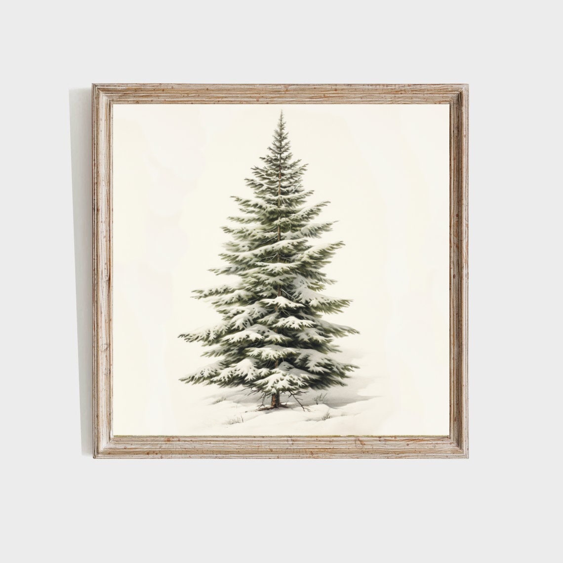 Snowy Fir Tree Cream Background Minimalist Winter Art Poster