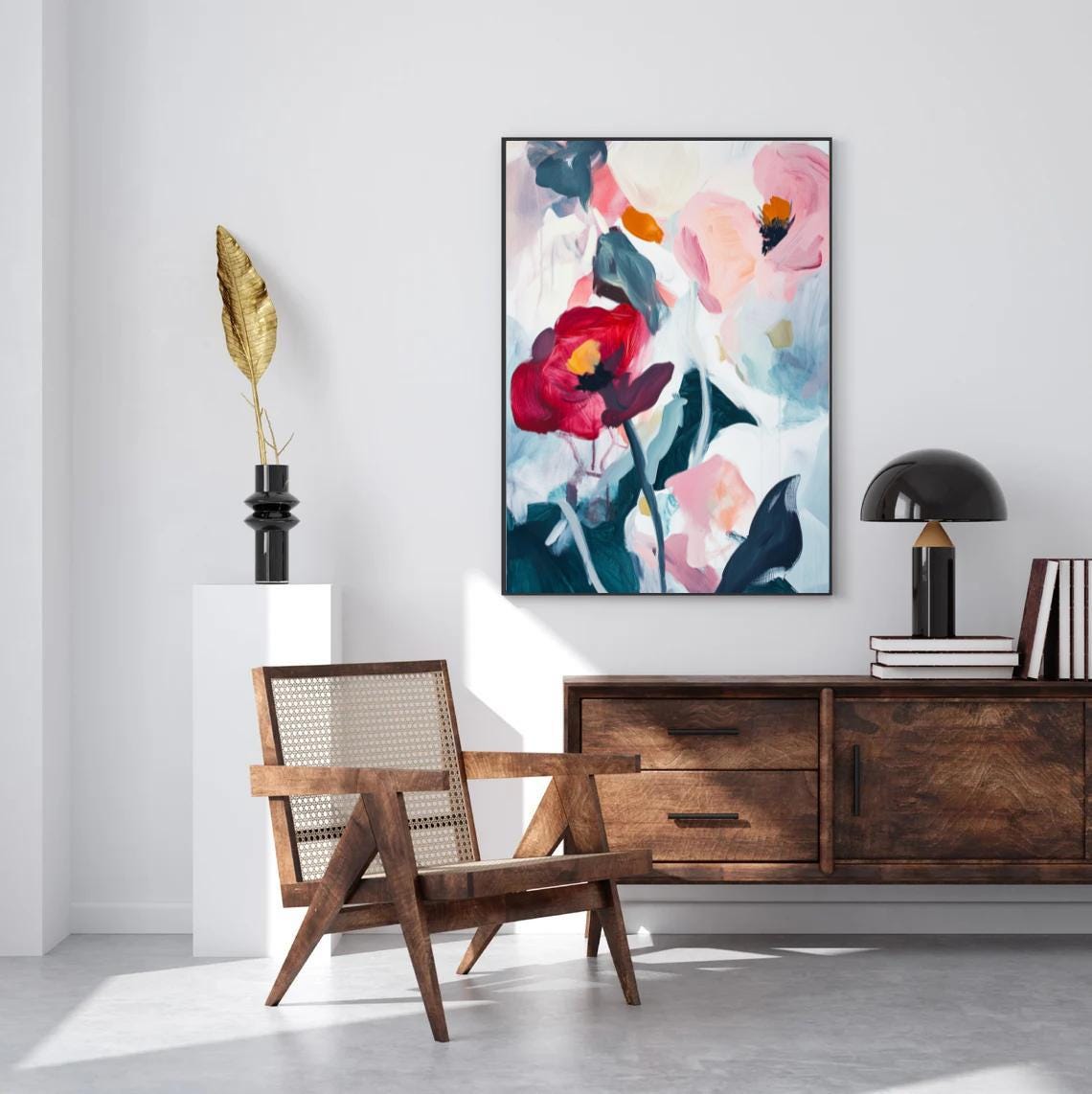Abstract Poppy Flowers Red Pink Modern Floral Painting Poster - Image 2