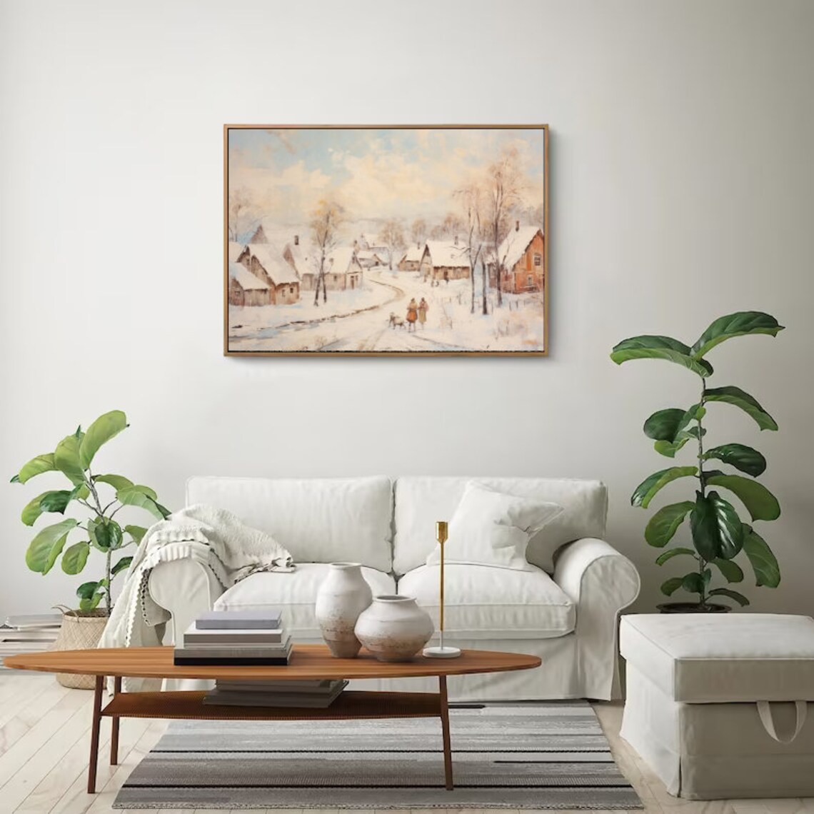 Snow Covered Village Impressionist Winter Painting Landscape Art Print - Image 3