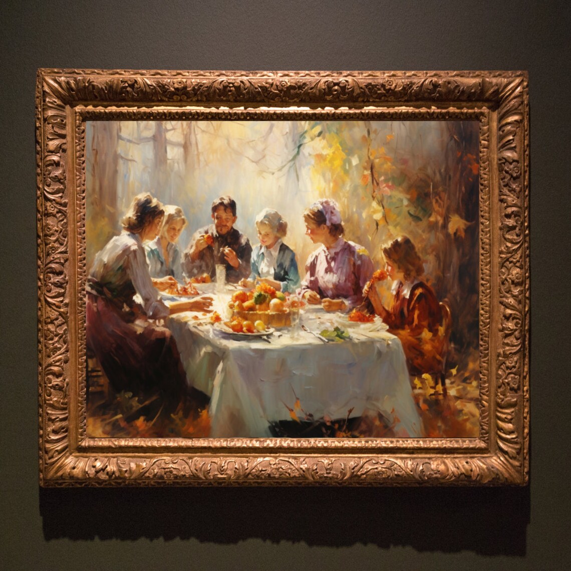 Family Autumn Harvest Feast Warm Golden Forest Oil Painting Poster - Image 2