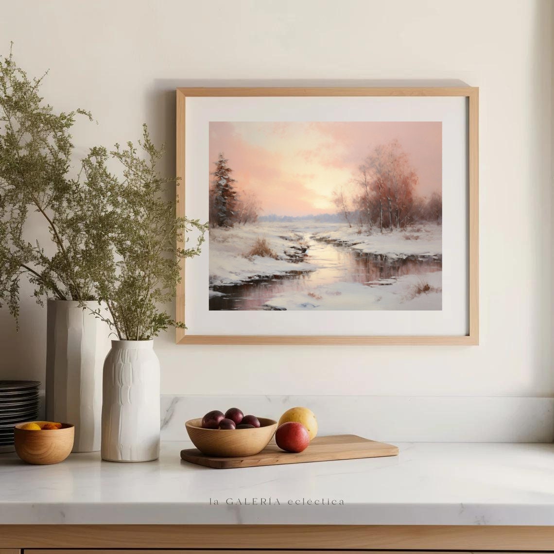 Snowy Winter Landscape Sunset Stream Impressionist Painting Poster - Image 2