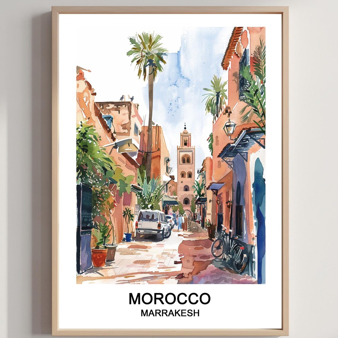 Marrakesh Morocco Watercolor Medina Street Souk Travel Poster