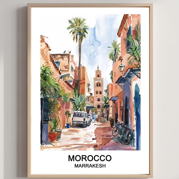 Marrakesh Morocco Watercolor Art Print Travel Poster