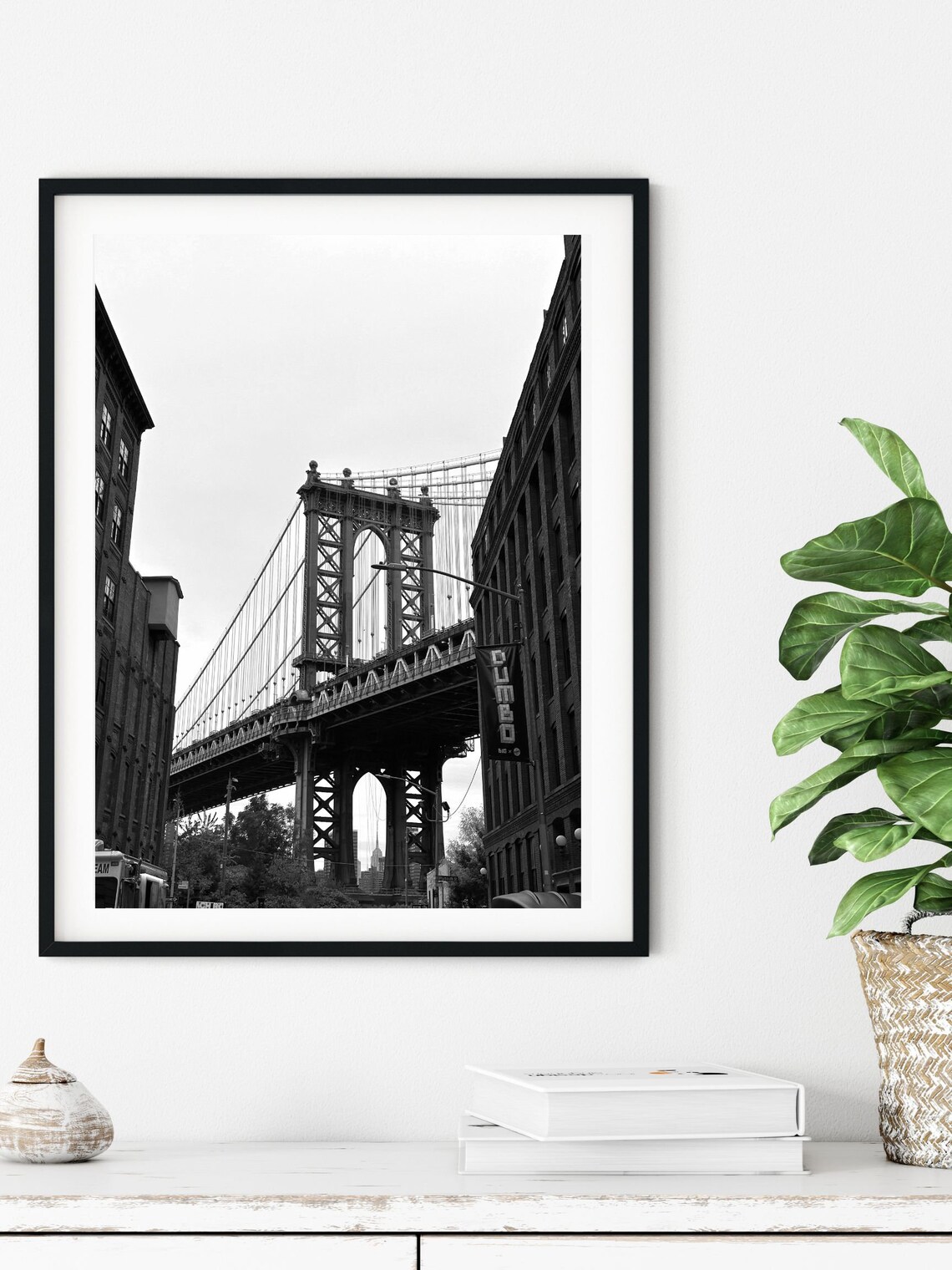 New York Manhattan Bridge Black and White Art Print - Image 3