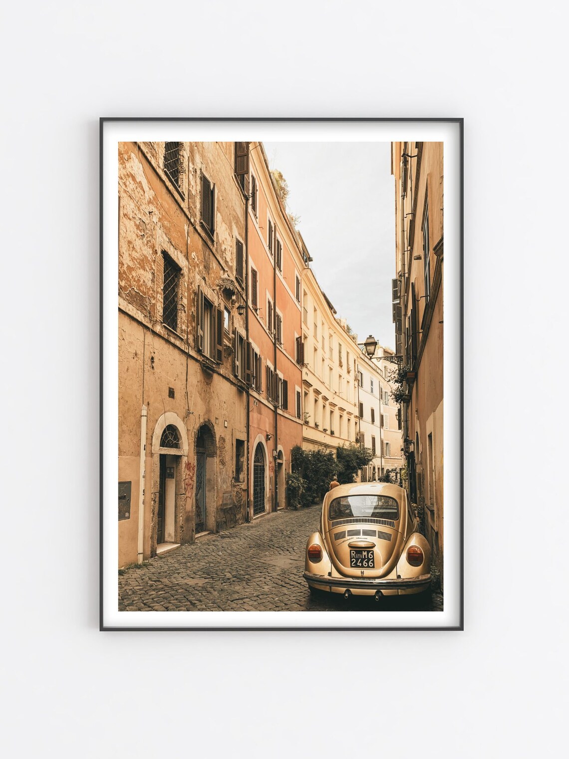 Rome Cobblestone Street Vintage VW Beetle Warm Italian Photo Poster - Image 4