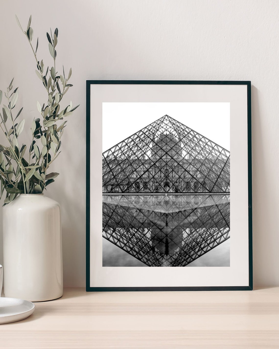 Louvre Pyramid Reflection Black And White Paris Architecture Poster - Image 3