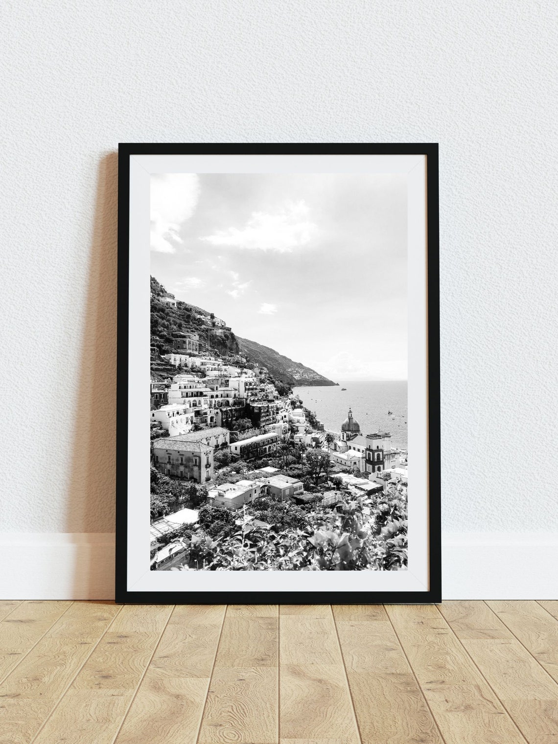 Positano Amalfi Coast Cliffside Town Black And White Photo Poster