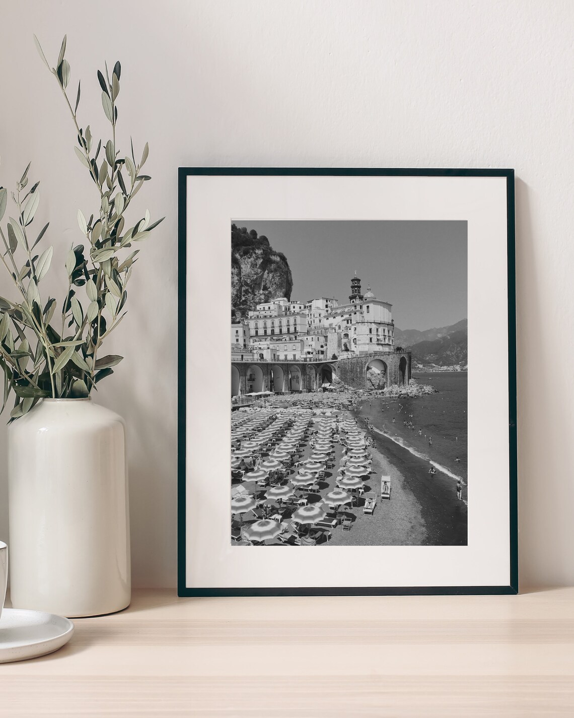 Atrani Beach Umbrellas Amalfi Coast Black And White Photo Poster - Image 3