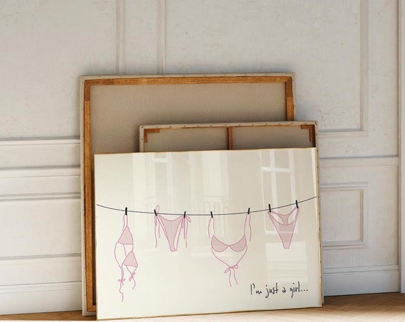 Vintage Bikini Set Im Just A Girl Poster Summer Poster Bikini Hand Drawn Bathing Suit Poster For Apartment