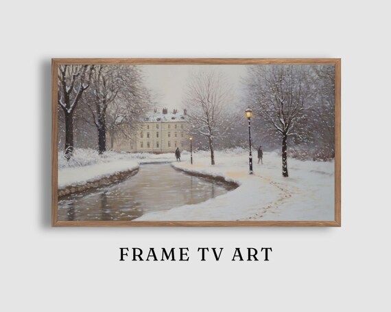 Quiet Winter Park Pond Footprints Snowy Trees Landscape Poster