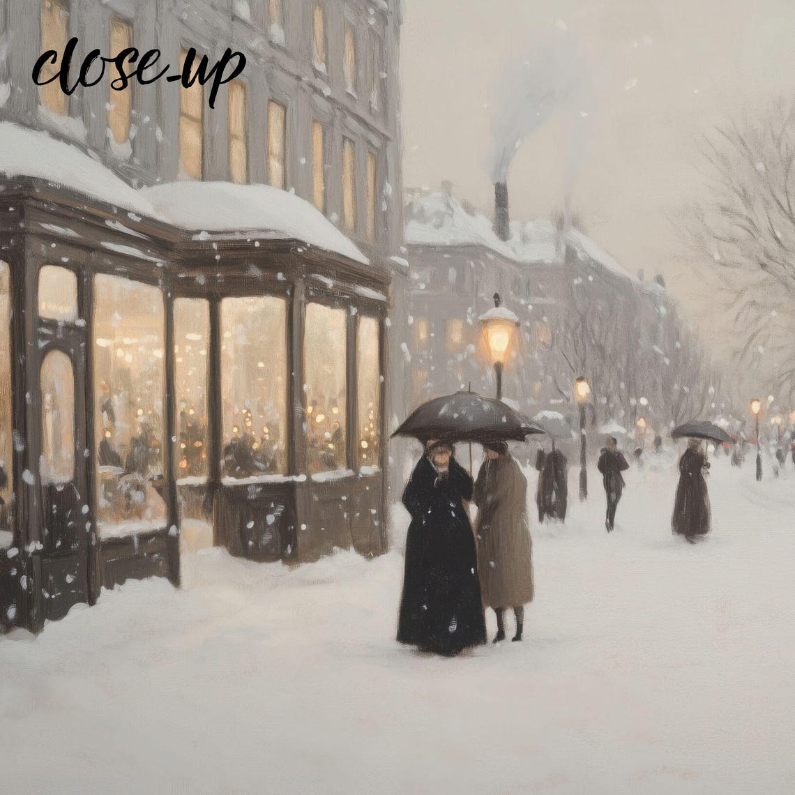 Snowy City Street Shopfront Windows Evening Winter Scene Poster - Image 4