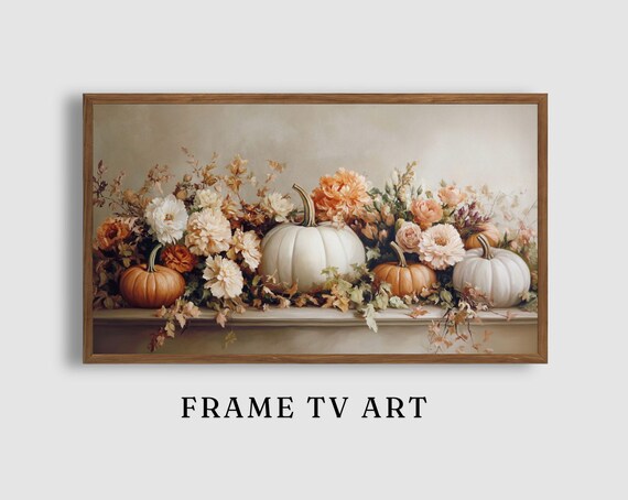 Pumpkins with Autumn Flowers Elegant Mantel Arrangement Poster