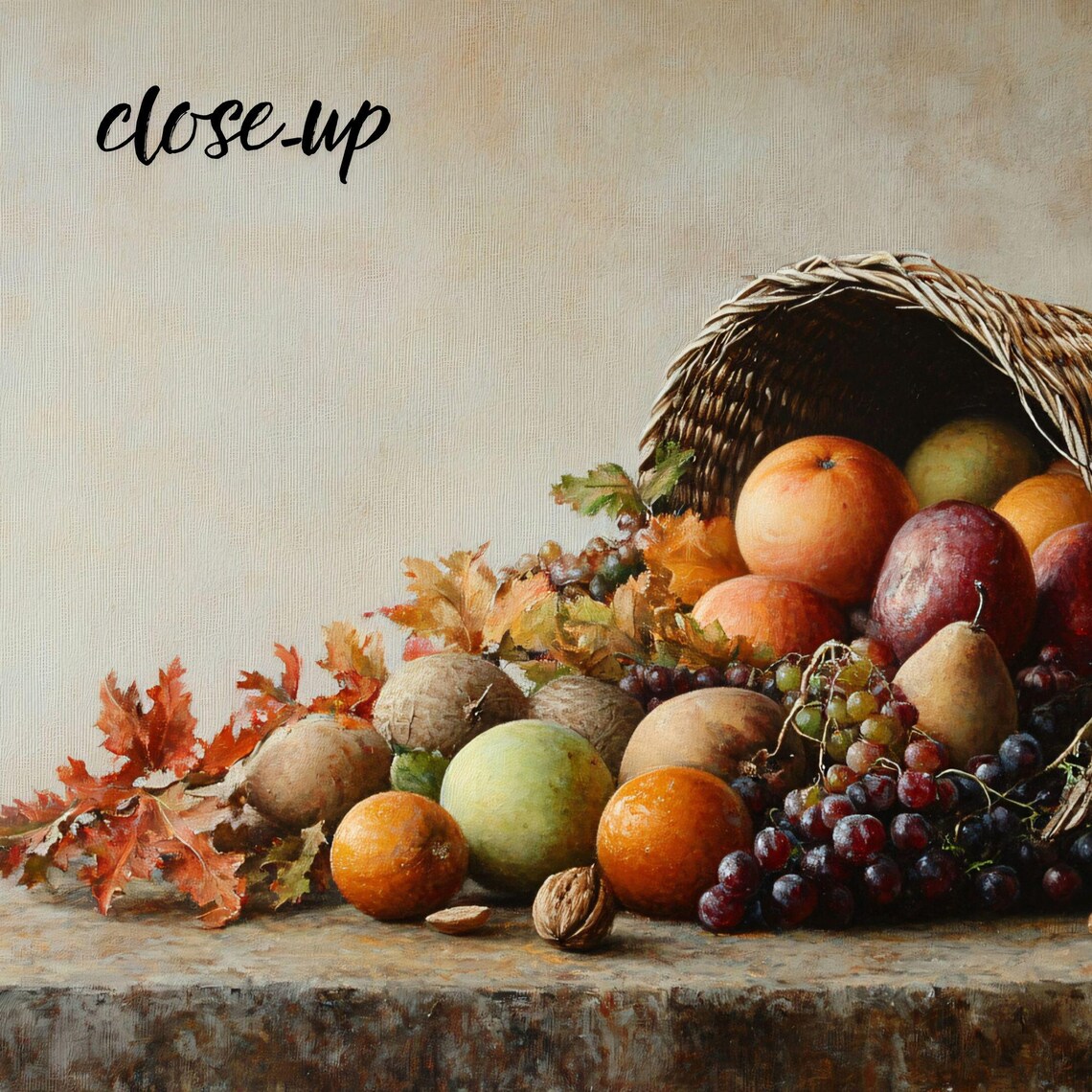 Cornucopia Harvest Still Life Autumn Fruit Grapes and Leaves Art Poster - Image 4