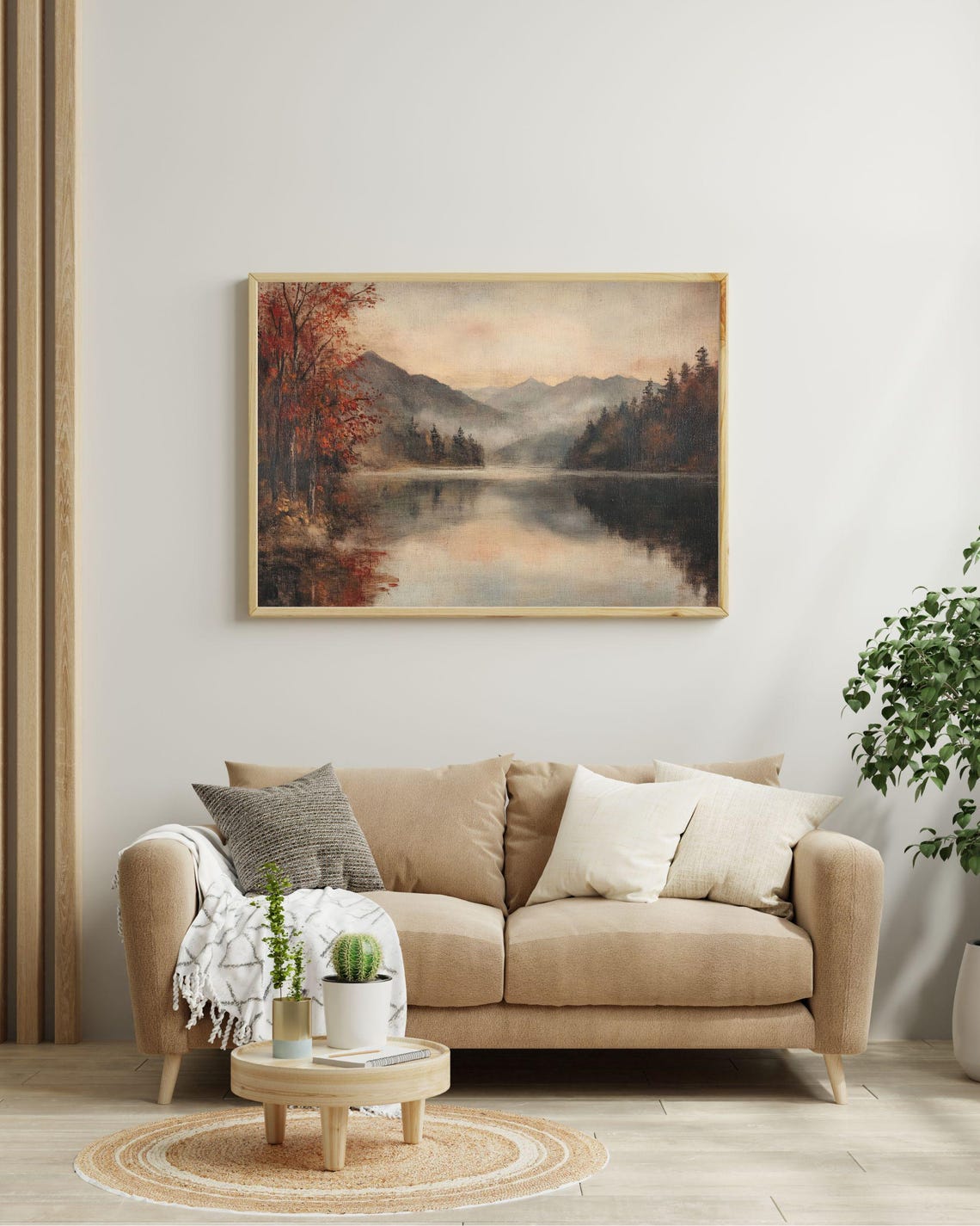 Misty Autumn Lake Vintage Style Mountain Reflection Landscape Poster - Image 2