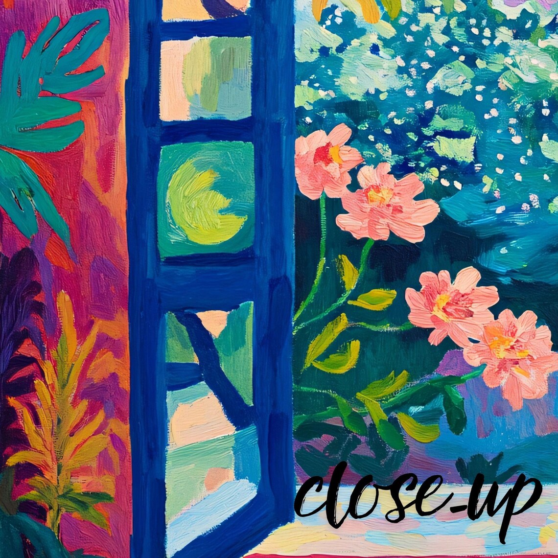 Colorful Open Blue Window Overlooking Flower Garden Fauvist Poster - Image 3
