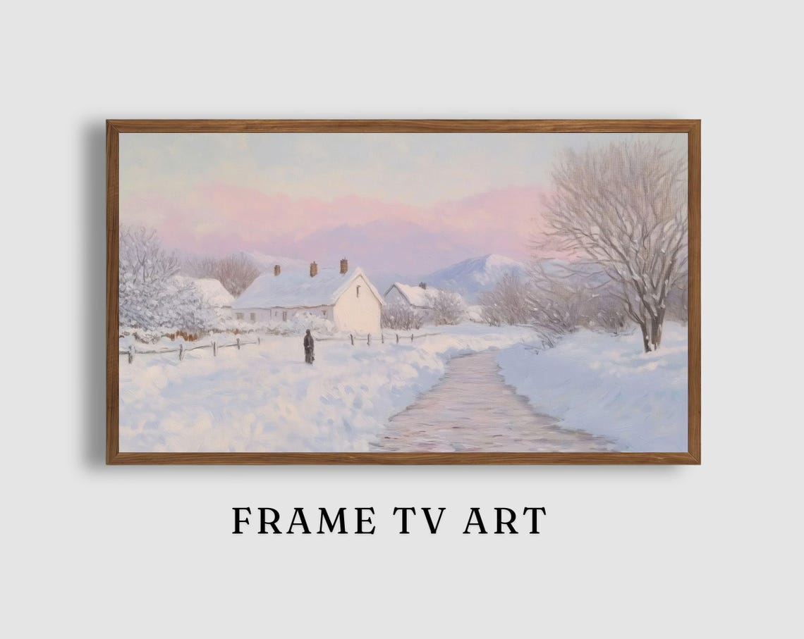 Snowy Cottage Village Winter Sunrise Rustic Landscape Poster