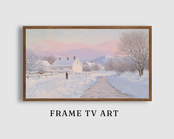 Snowy Cottage Village Winter Sunrise Rustic Landscape Poster