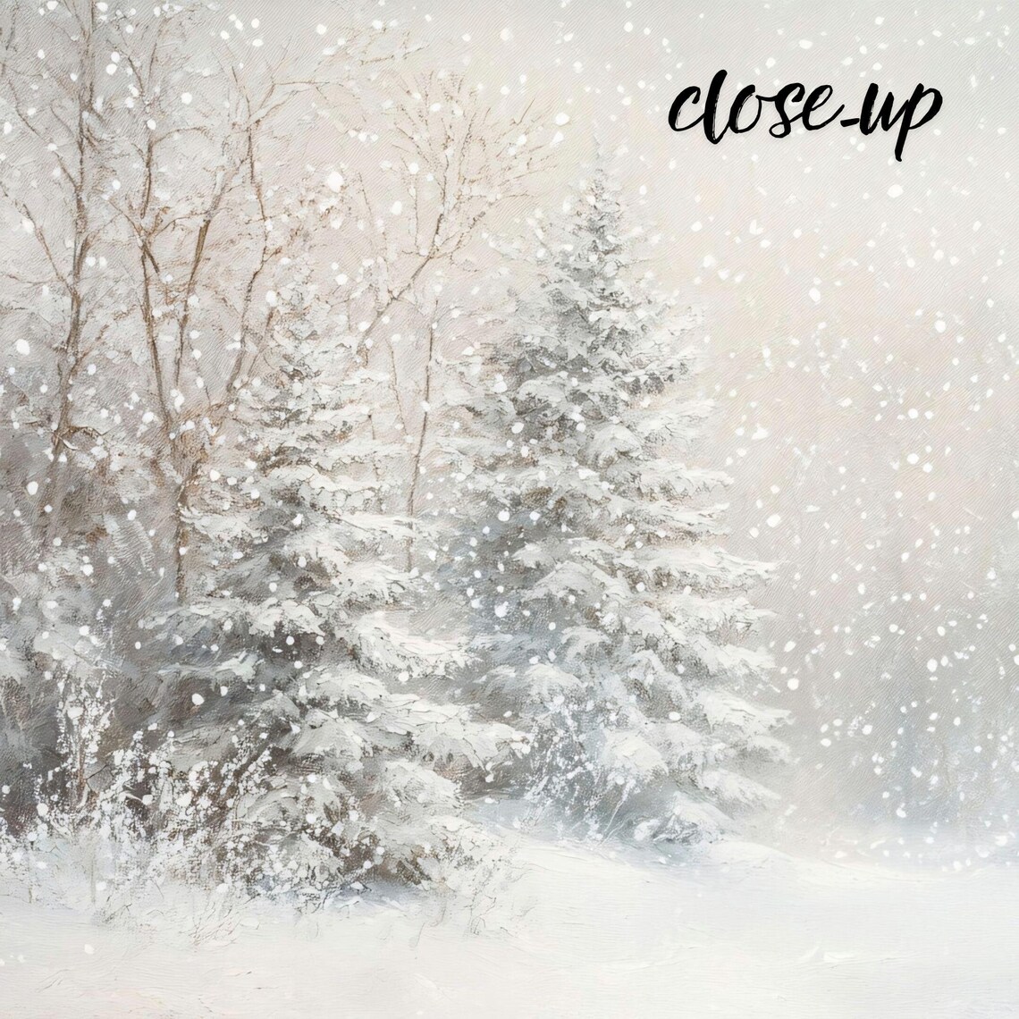 Snowy Pine Forest Falling Snow Serene White Winter Landscape Art Poster - Image 4
