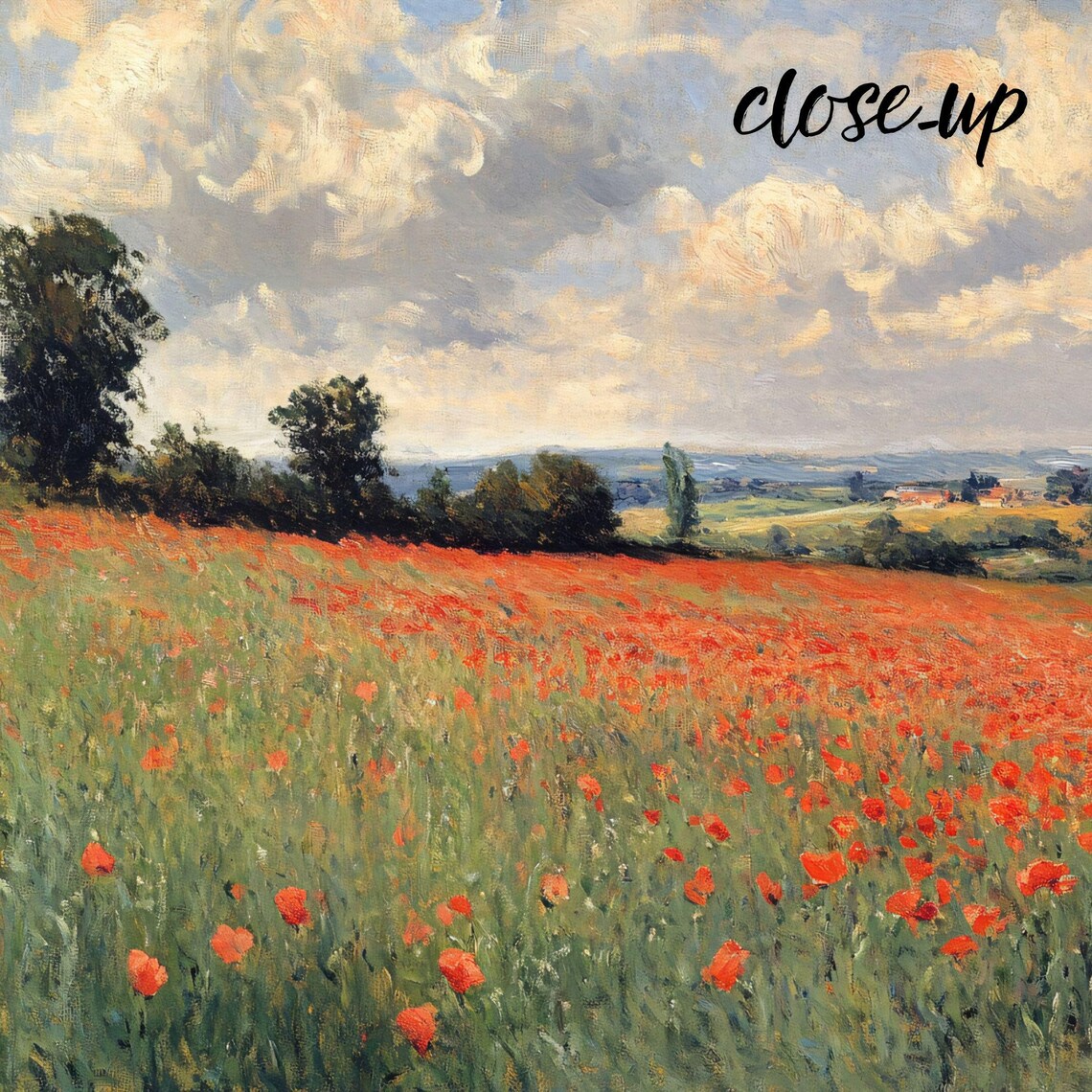 Red Poppy Field Rolling Green Hills Summer Landscape Art Poster - Image 4