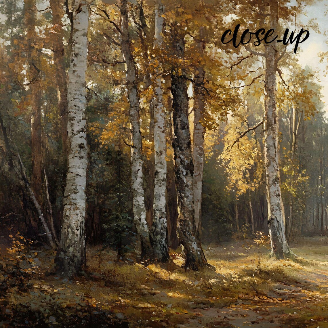 Golden Birch Forest Path Bathed in Warm Autumn Sunlight Landscape Poster - Image 4