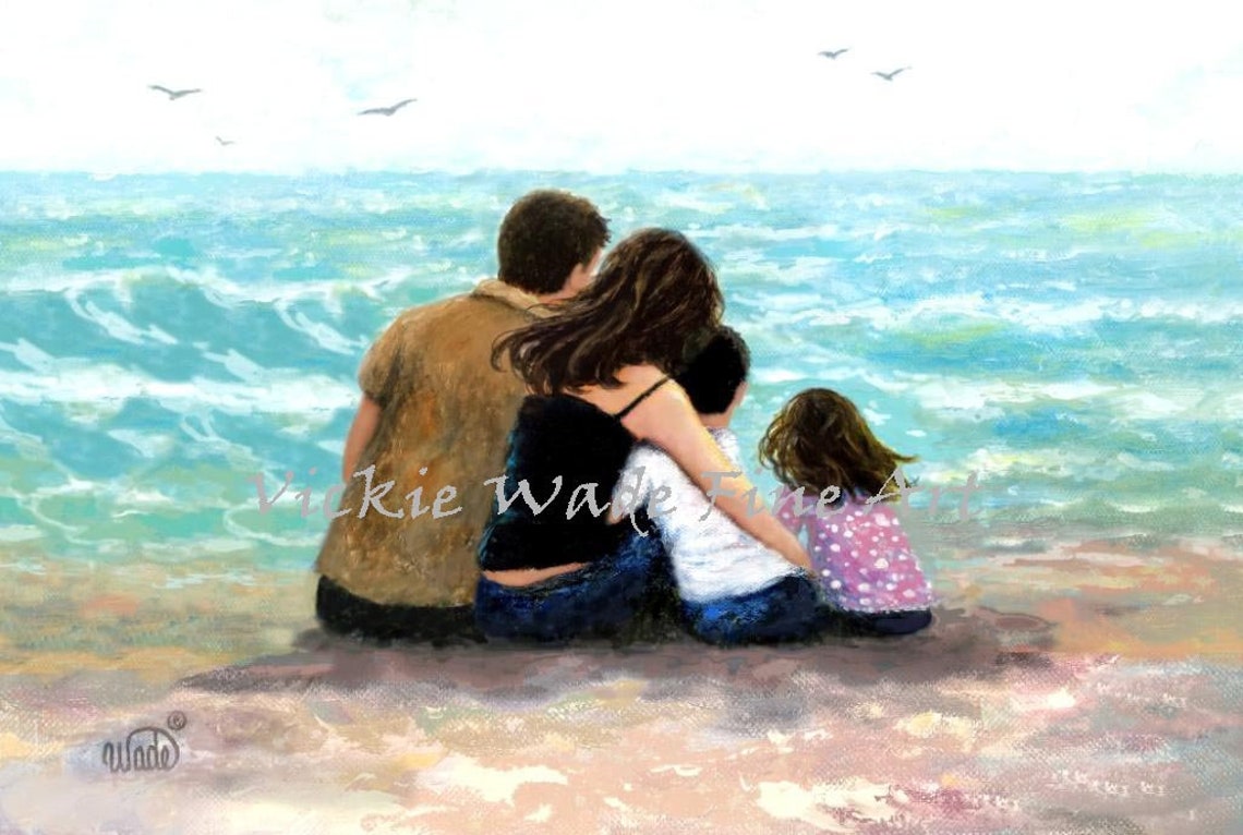 Beach Family Son Daughter Art Print Beach Mom Dad Brother Sister Sitting On Beach Mother Father Boy And Girl Beach Vickie Wade Art