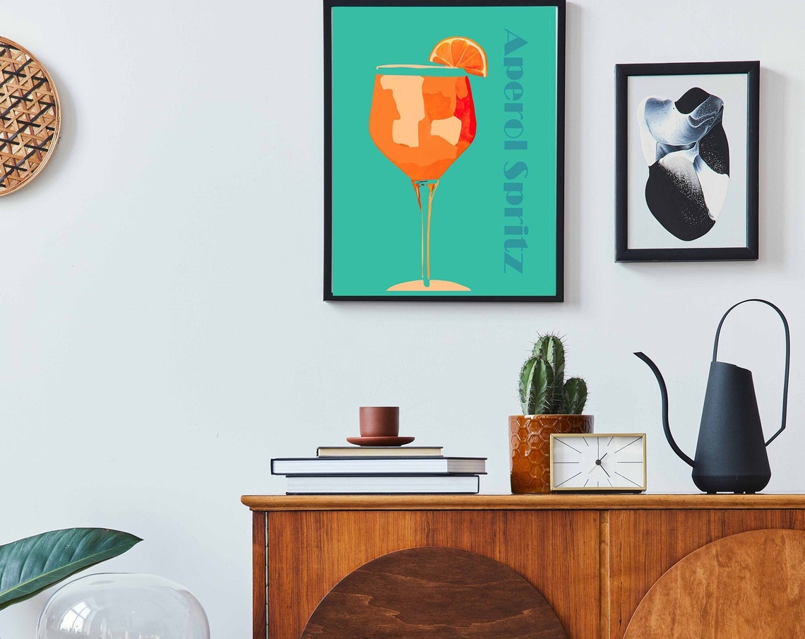 Aperol Spritz Retro Sunny Cocktail Teal Orange Bar Design Poster - Image 2
