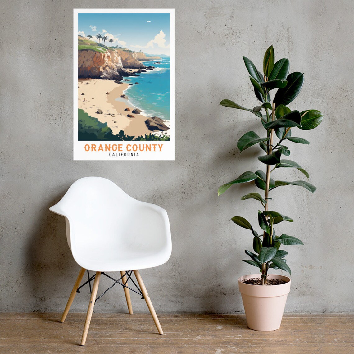 Orange County California Rocky Cove Beach Palms Vintage Travel Poster