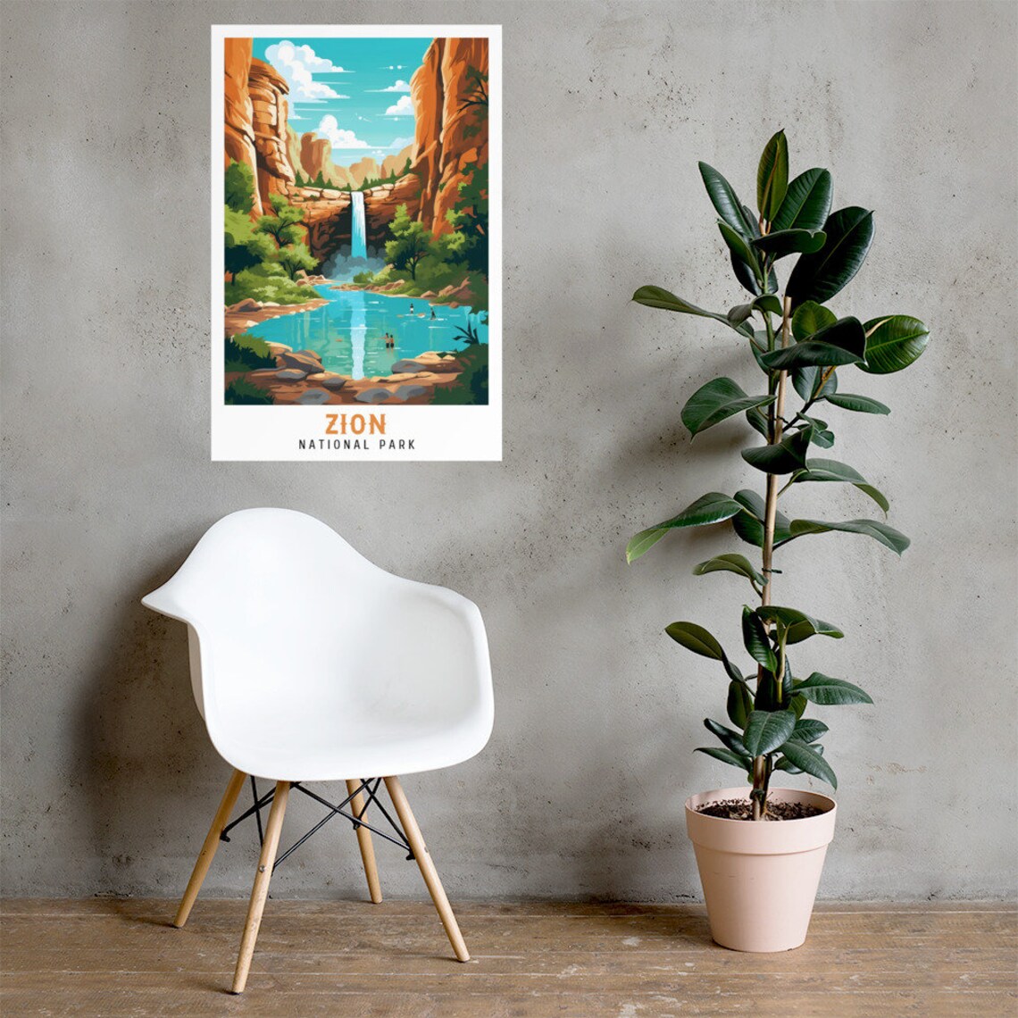 Zion National Park Waterfall Canyon Turquoise Pool Vintage Travel Poster - Image 2
