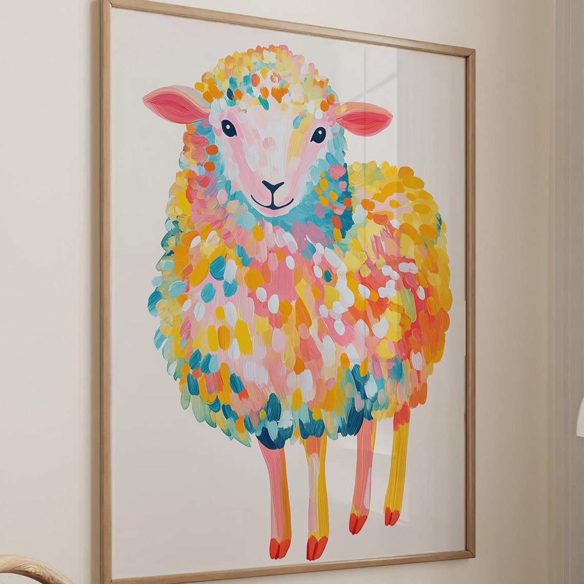 Rainbow Pastel Sheep Painting in Multicolor Wool Nursery Poster - Image 4